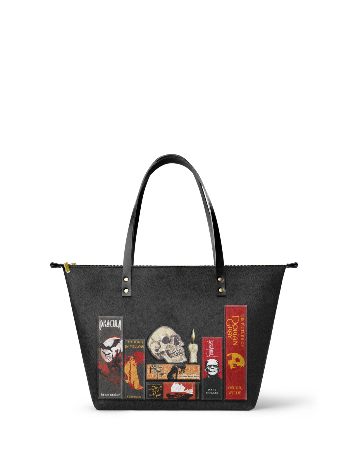 "The Codex of Gothic Tales" Deadlight Black Leather Tote Bag