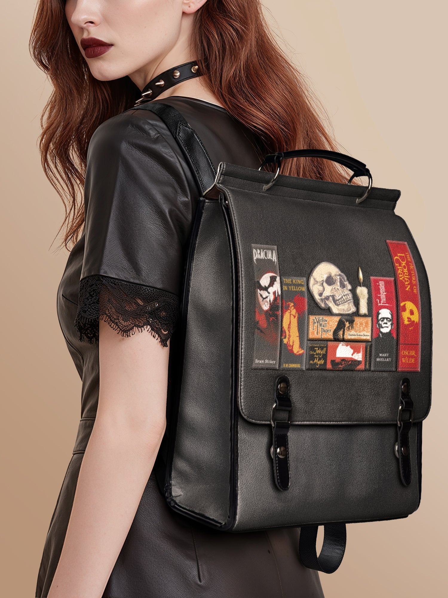 "The Codex of Gothic Tales" Deadlight Black Leather Backpack