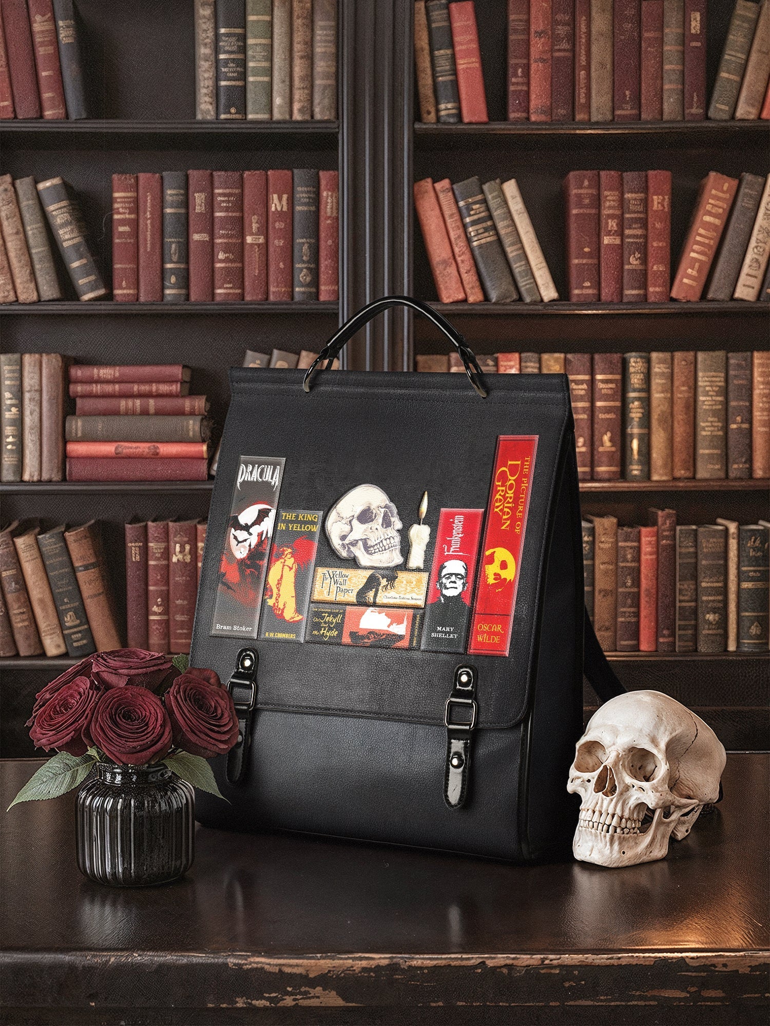 "The Codex of Gothic Tales" Deadlight Black Leather Backpack