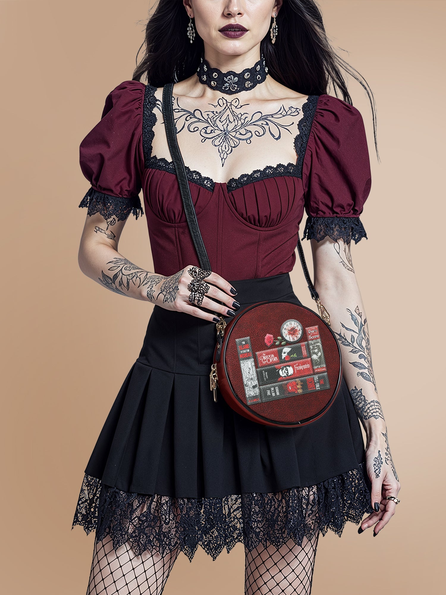 "The Crimson Codex" Circle Crossbody Bag