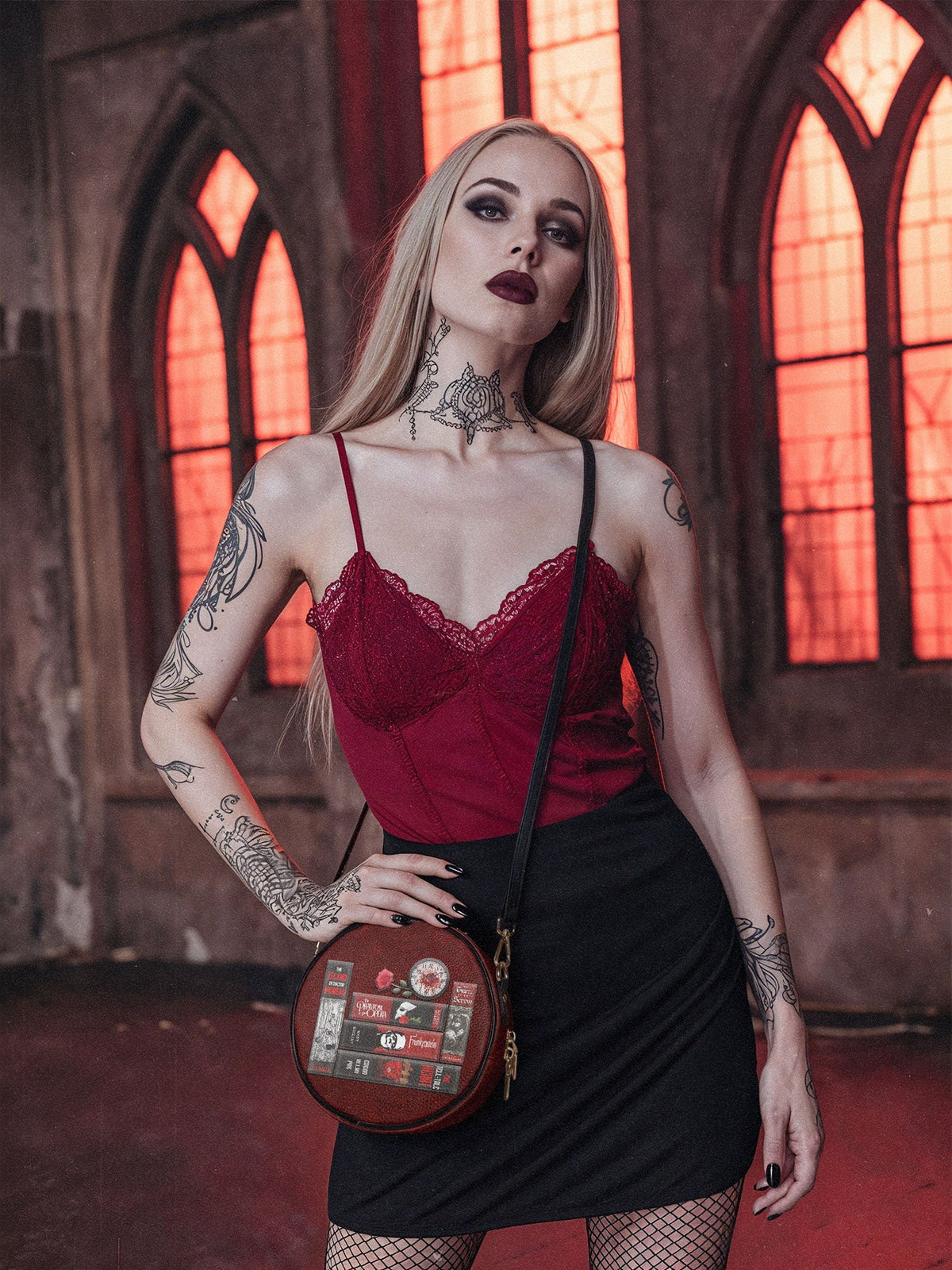 "The Crimson Codex" Circle Crossbody Bag