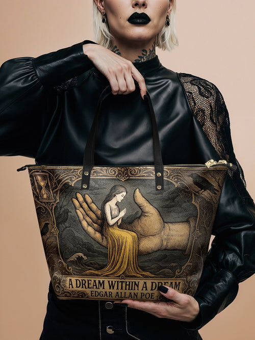 "A Dream Within A Dream" Leather Tote Bag