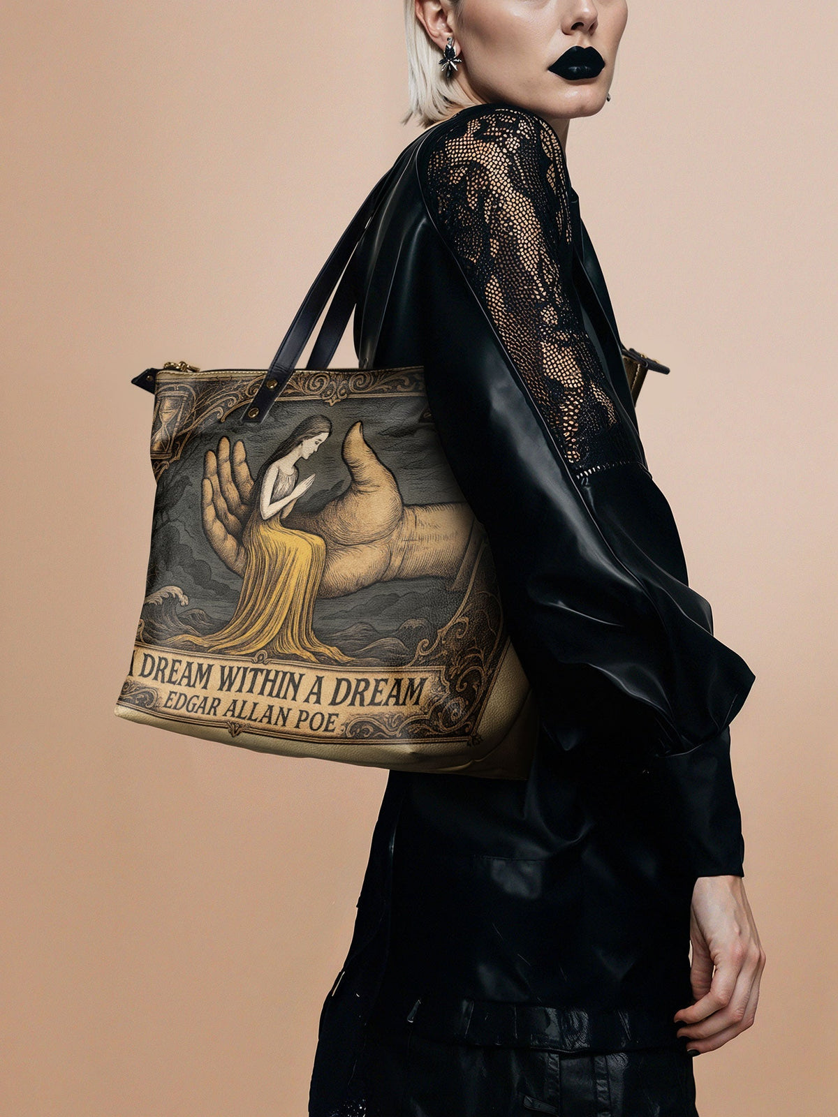 "A Dream Within A Dream" Leather Tote Bag