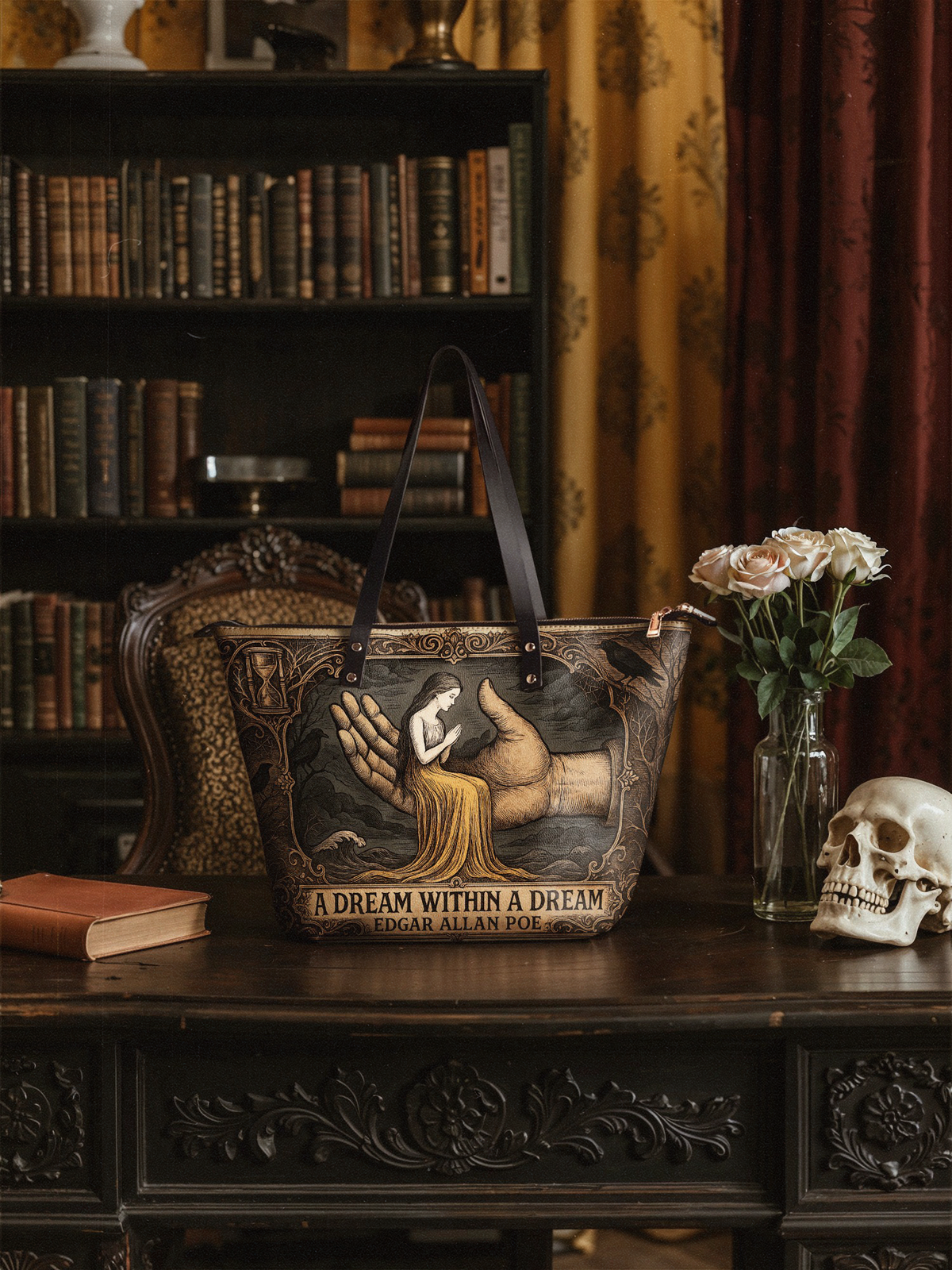 "A Dream Within A Dream" Leather Tote Bag