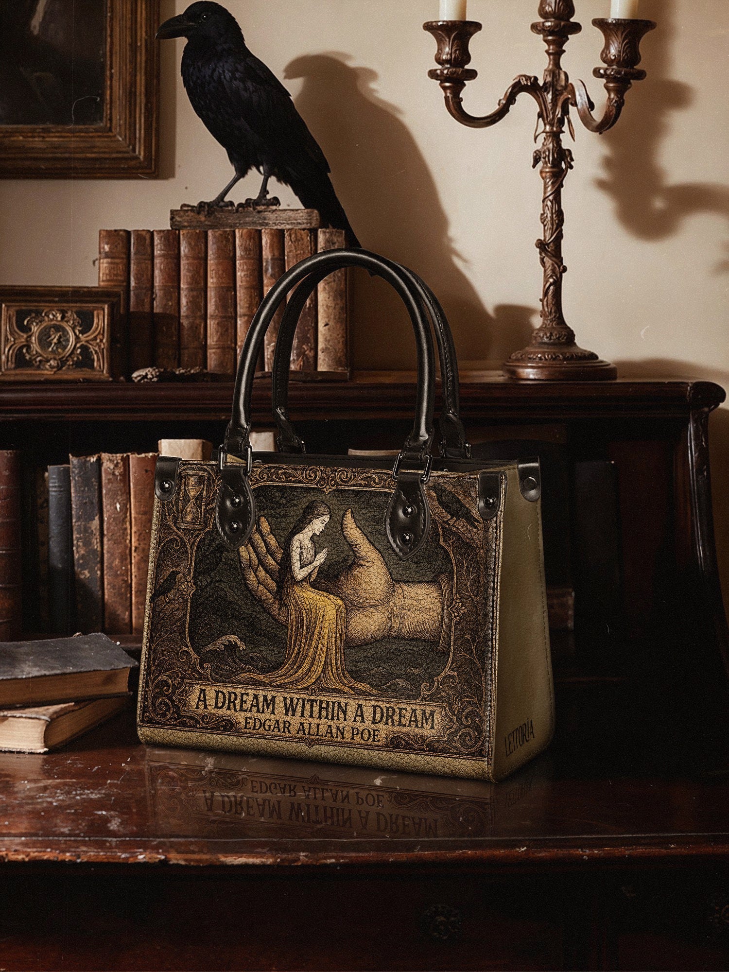 "A Dream Within A Dream" - Black Interior - Small Leather Handbag