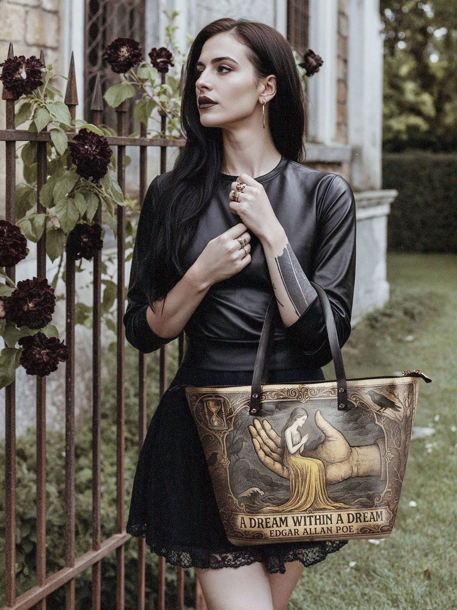 "A Dream Within A Dream" Leather Tote Bag