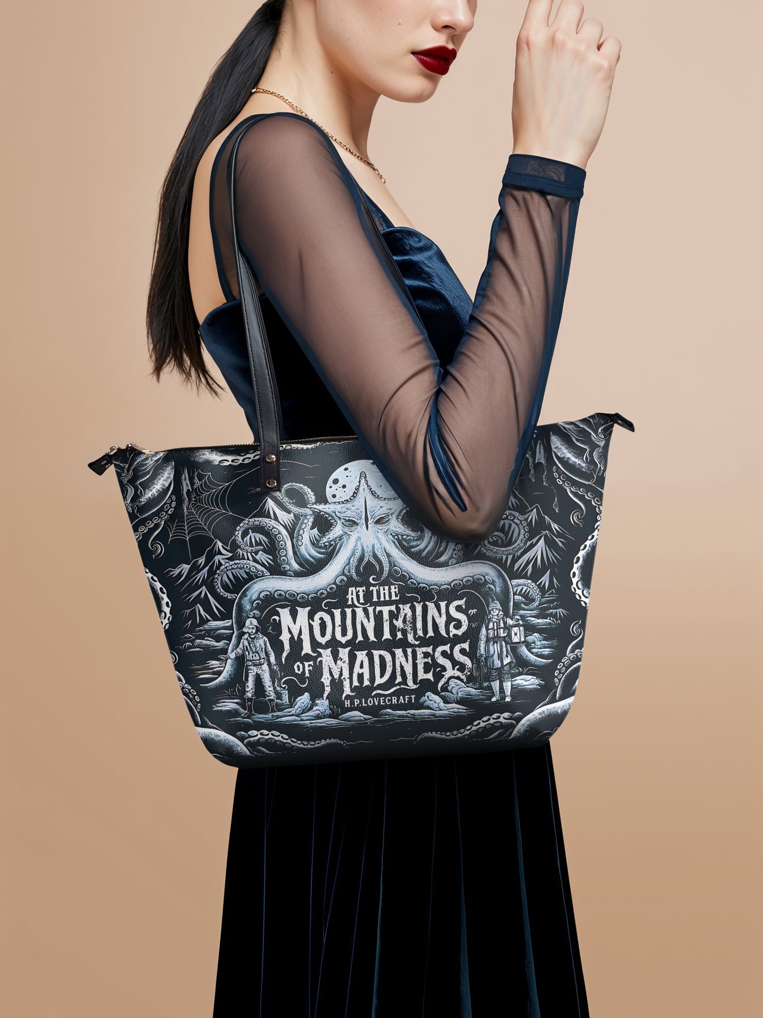 "At The Mountains Of Madness" Leather Tote Bag