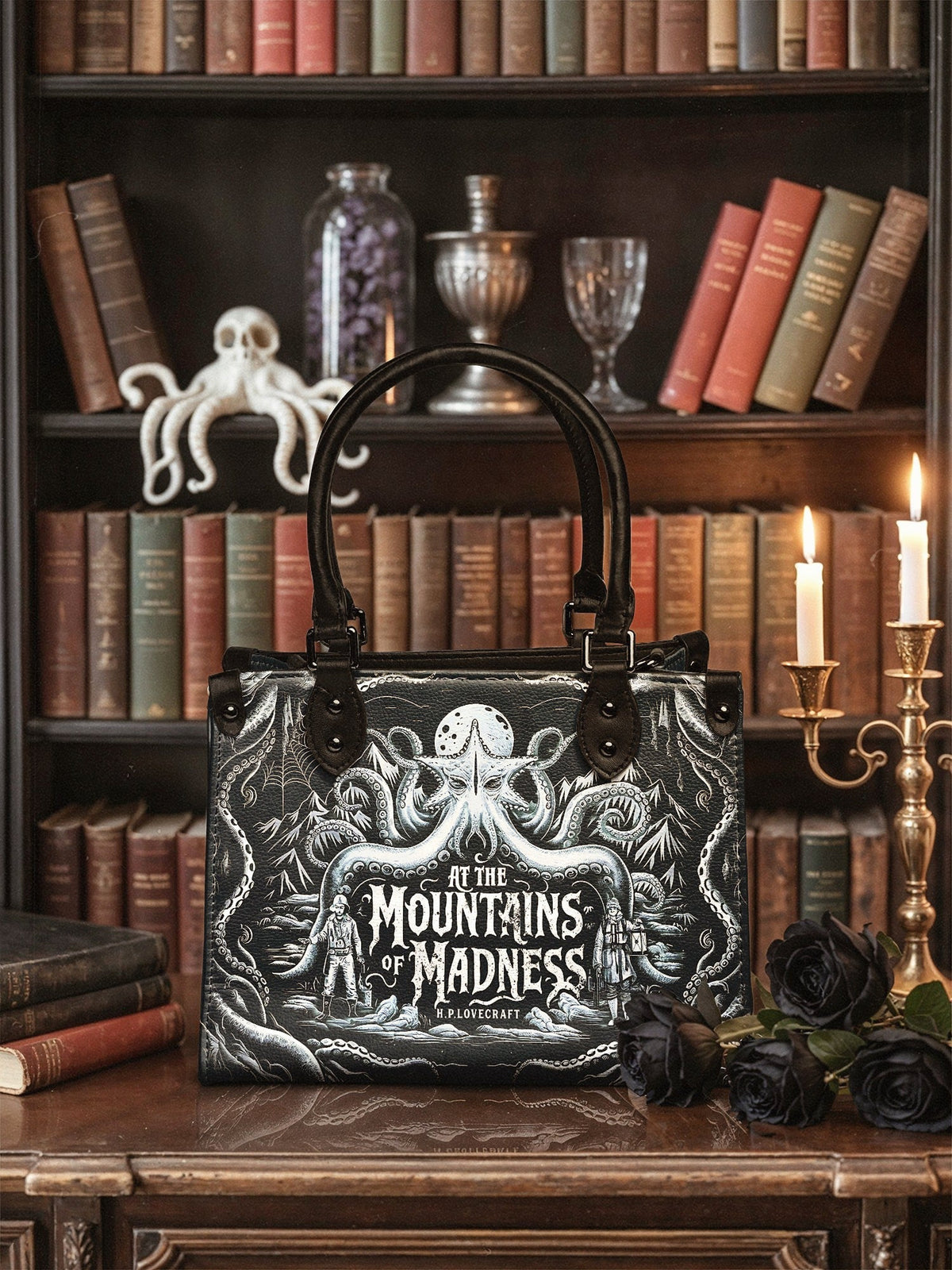 "At The Mountains Of Madness" - Black Interior - Small Leather Handbag