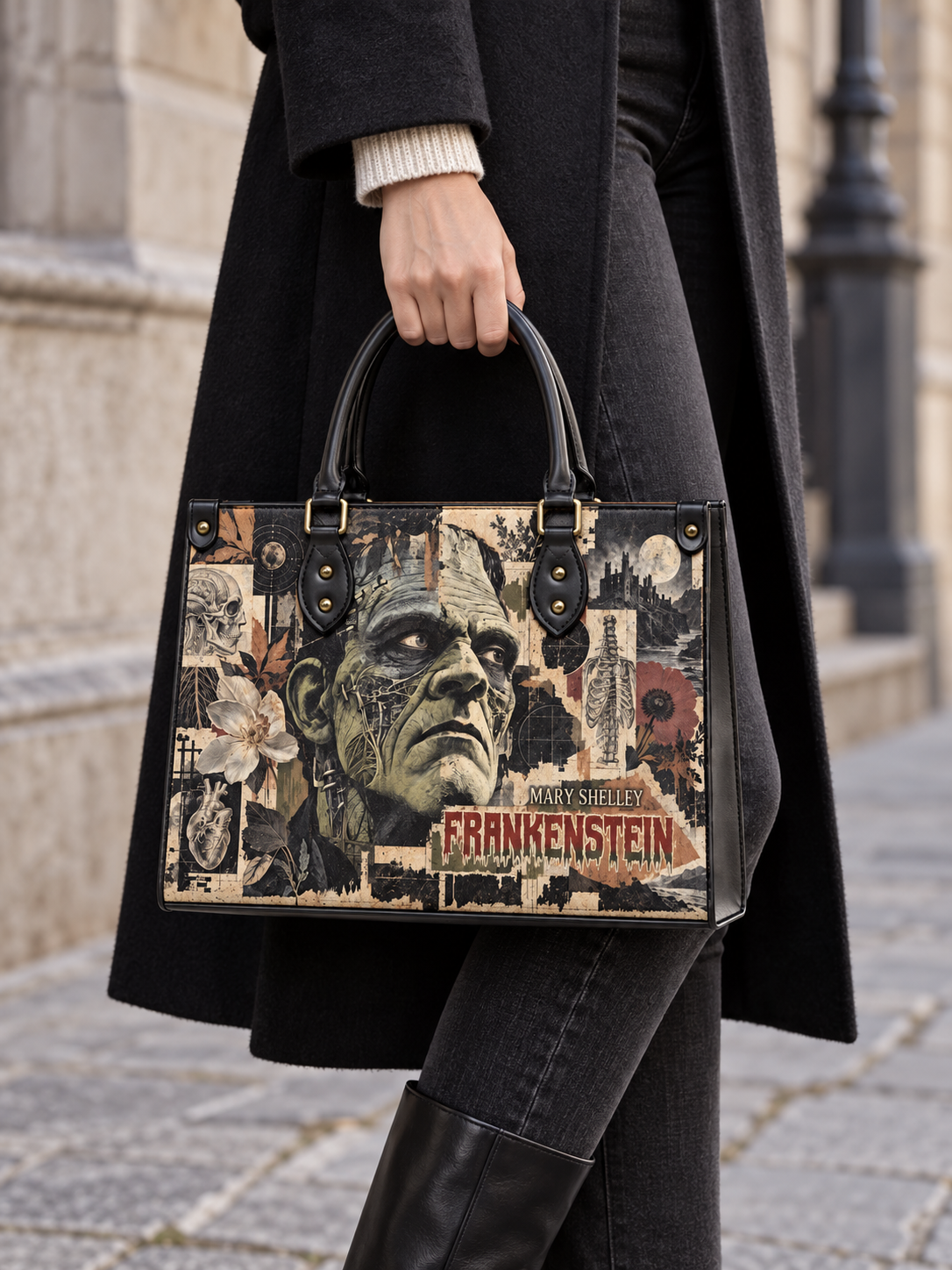 "Frankenstein" Old Parchment Leather Handbag