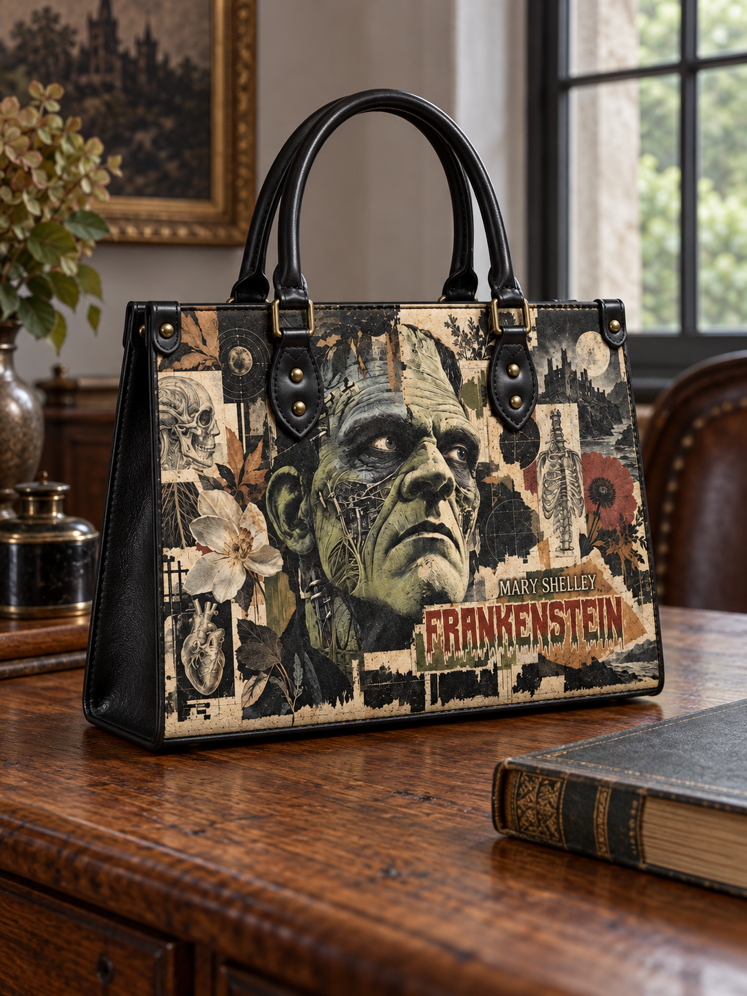 "Frankenstein" Old Parchment Leather Handbag