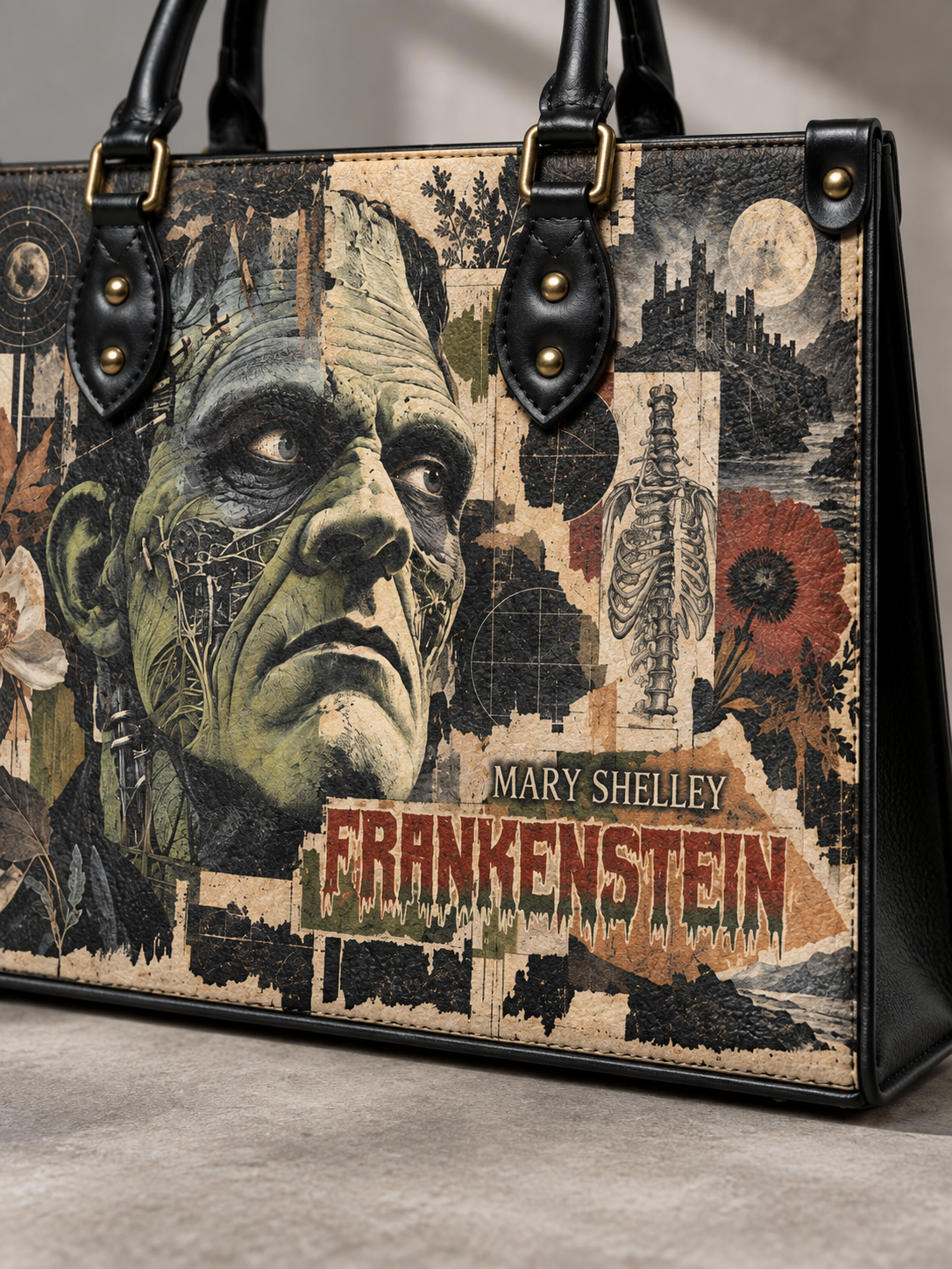 "Frankenstein" Old Parchment Leather Handbag