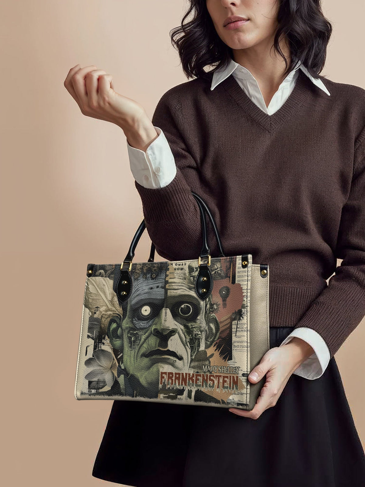 "Frankenstein" Old Parchment Leather Handbag