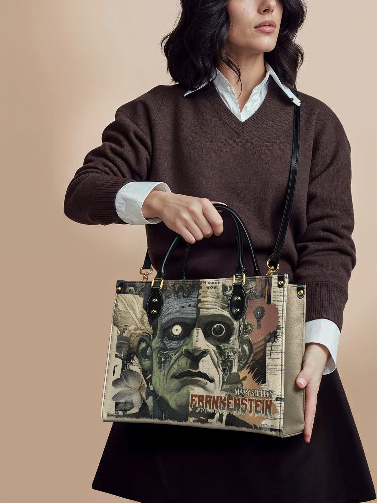 "Frankenstein" Old Parchment Leather Handbag