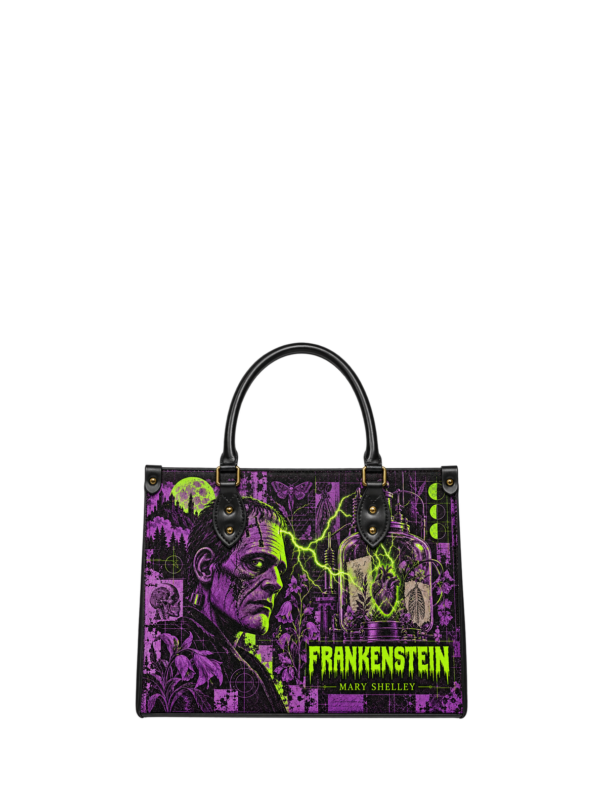 "Frankenstein" Lablight Violet - Black Interior - Leather Handbag