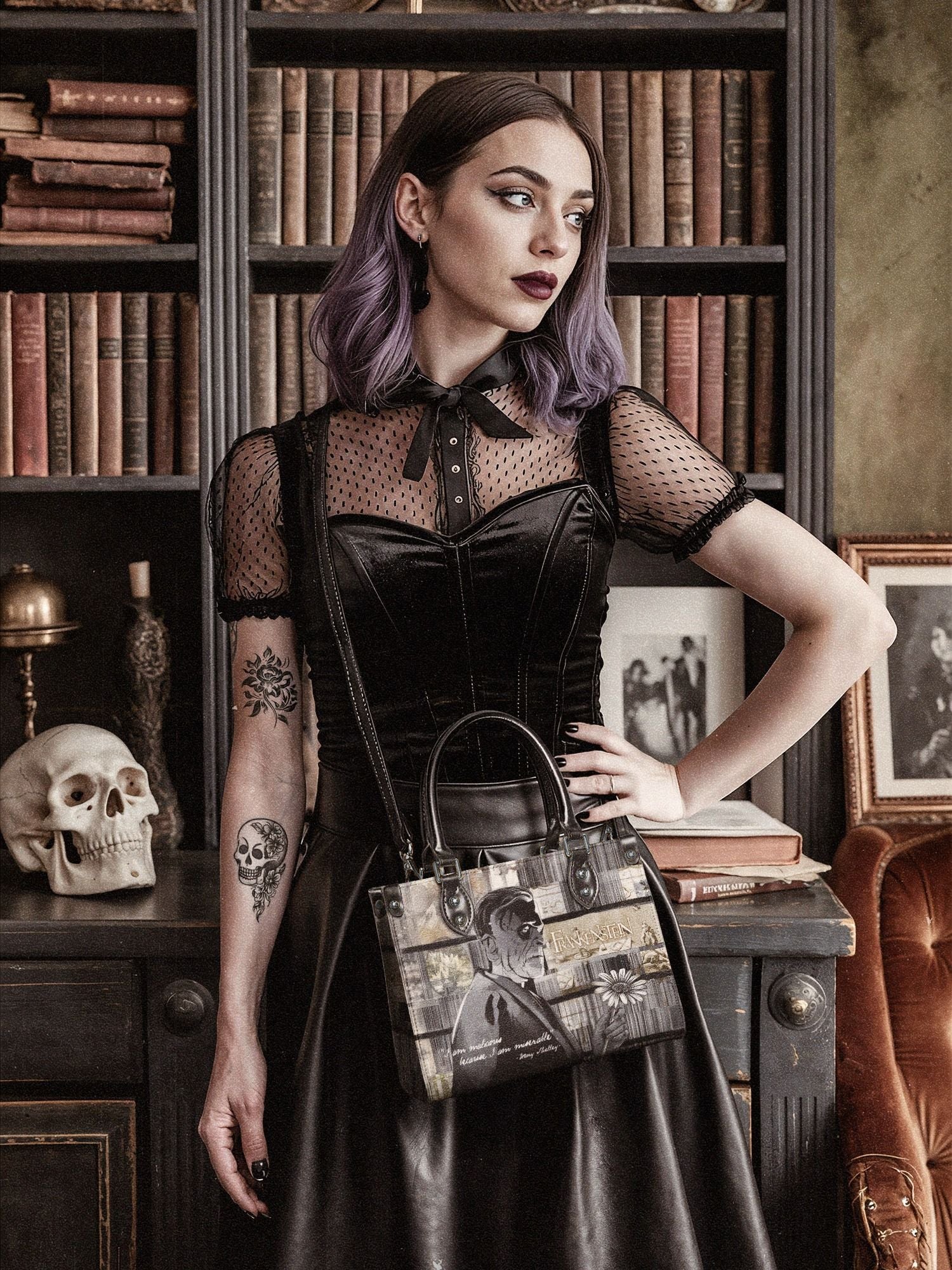 "Frankenstein" Ashes of Hope - Black Interior - Small Leather Handbag