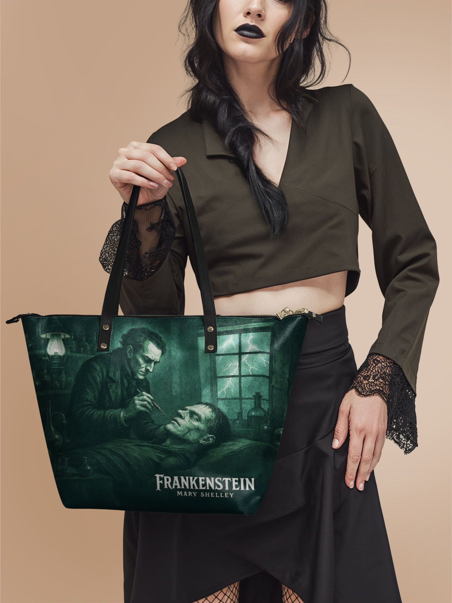"Frankenstein" Mortuary Moss Leather Tote Bag