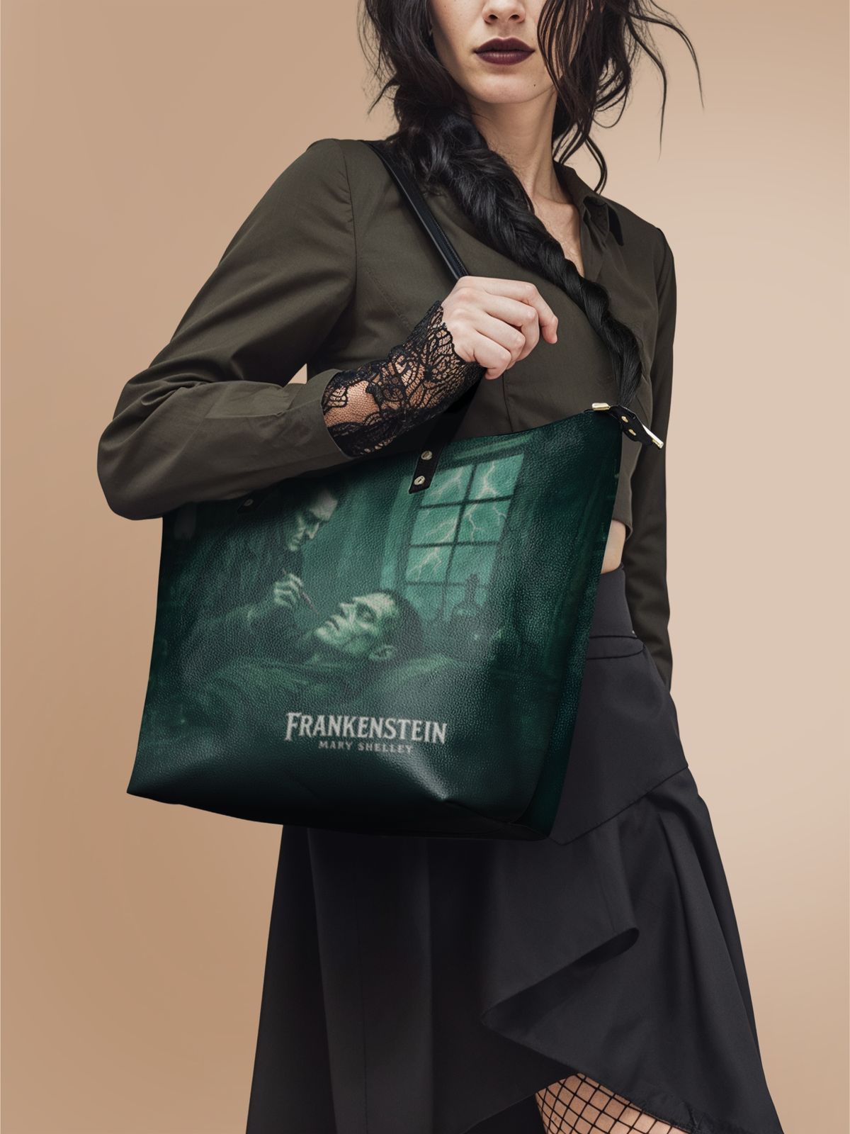 "Frankenstein" Mortuary Moss Leather Tote Bag