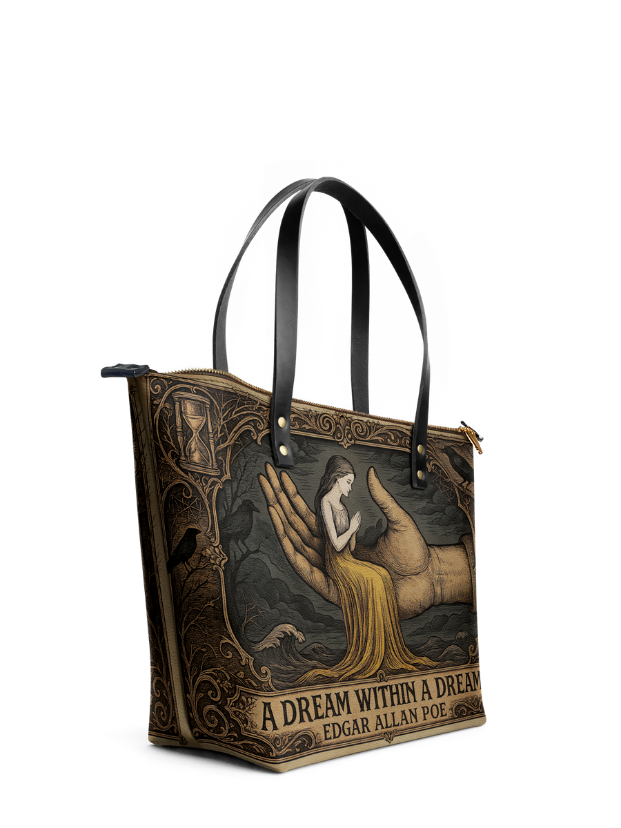 "A Dream Within A Dream" Leather Tote Bag