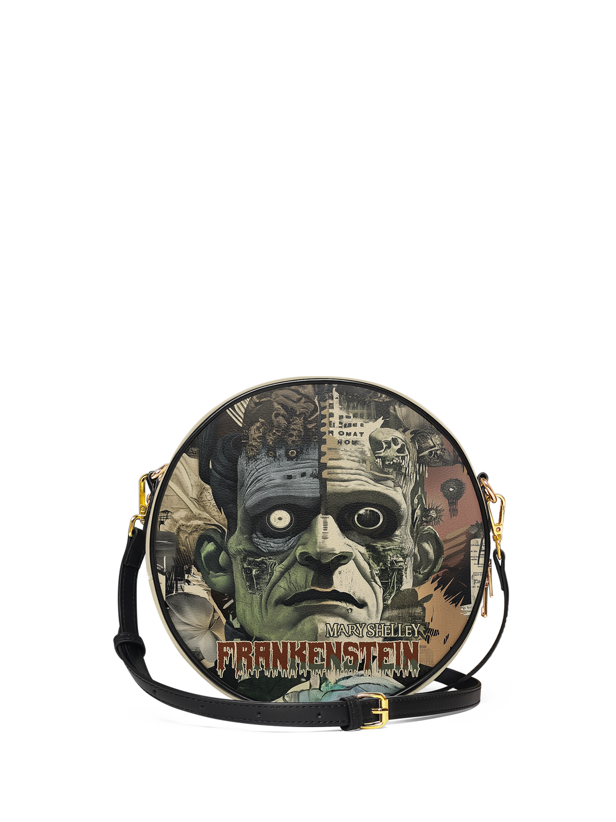 "Frankenstein" Old Parchment Circle Crossbody Bag