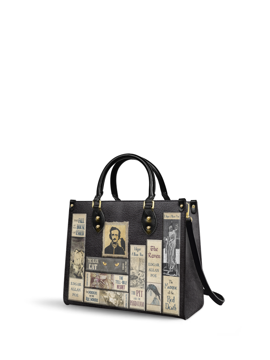 "Poe's Library" Ashen Black Leather Handbag