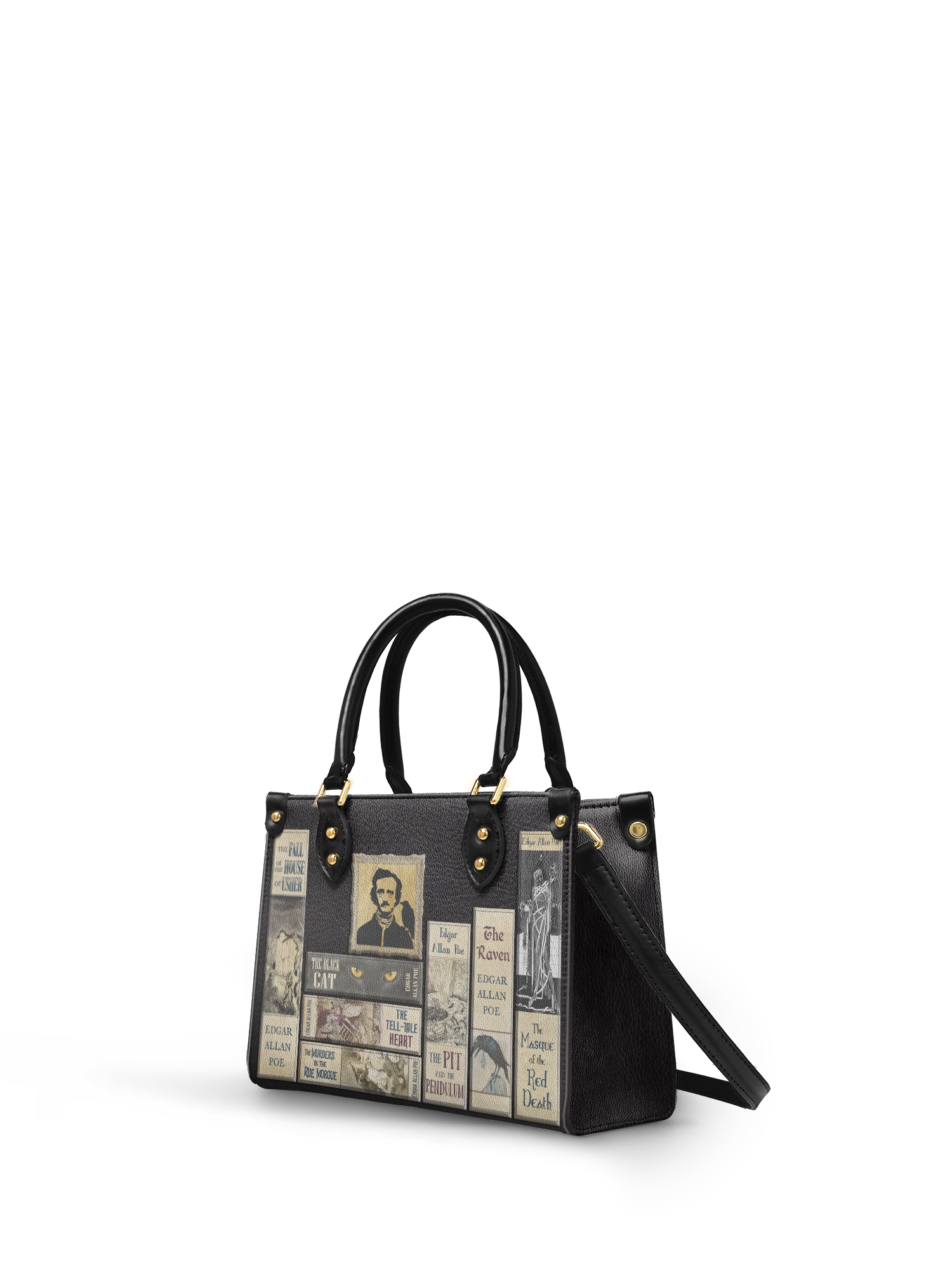 "Poe's Library" Ashen Black Small Leather Handbag