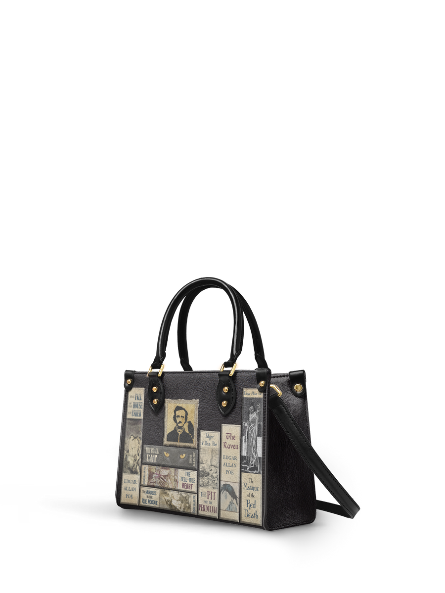 "Poe's Library" Ashen Black Small Leather Handbag