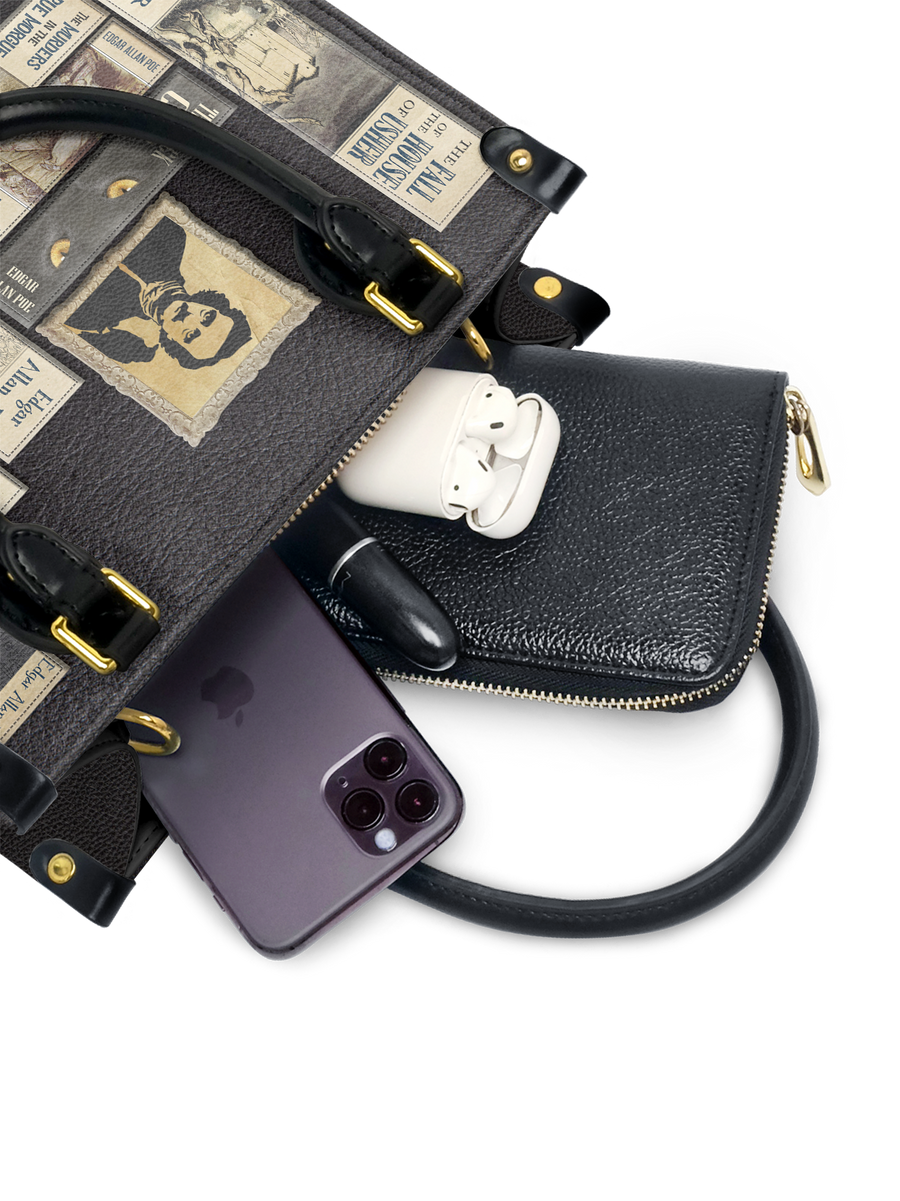 "Poe's Library" Ashen Black Small Leather Handbag