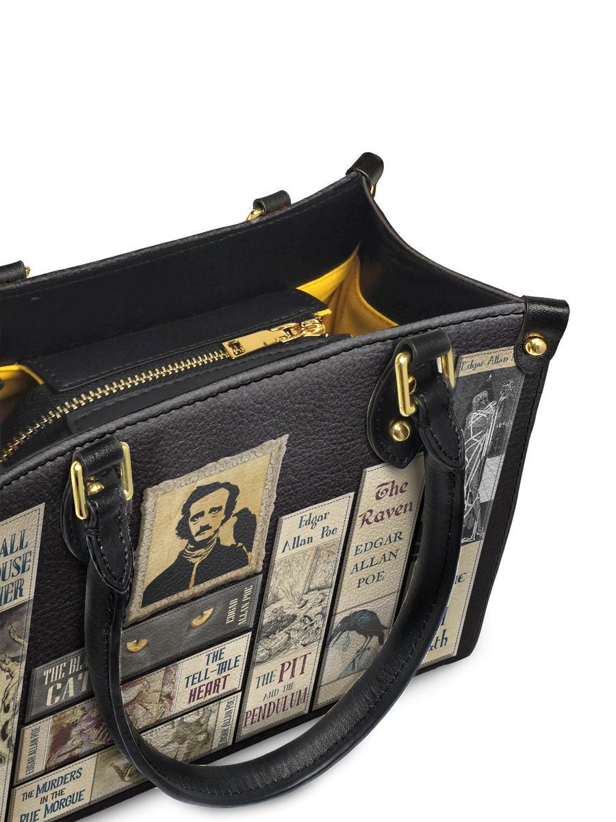 "Poe's Library" Ashen Black Small Leather Handbag