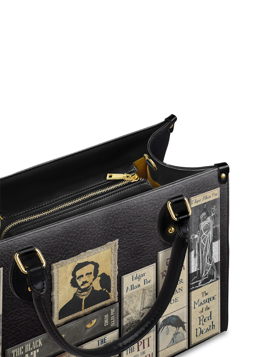 "Poe's Library" Ashen Black Leather Handbag