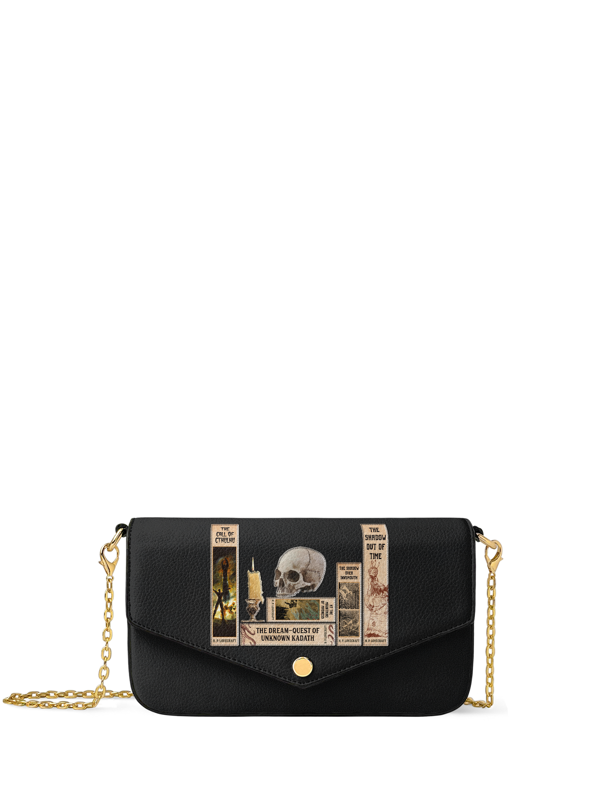 Lovecraftian Black Envelope Chain Crossbody Bag