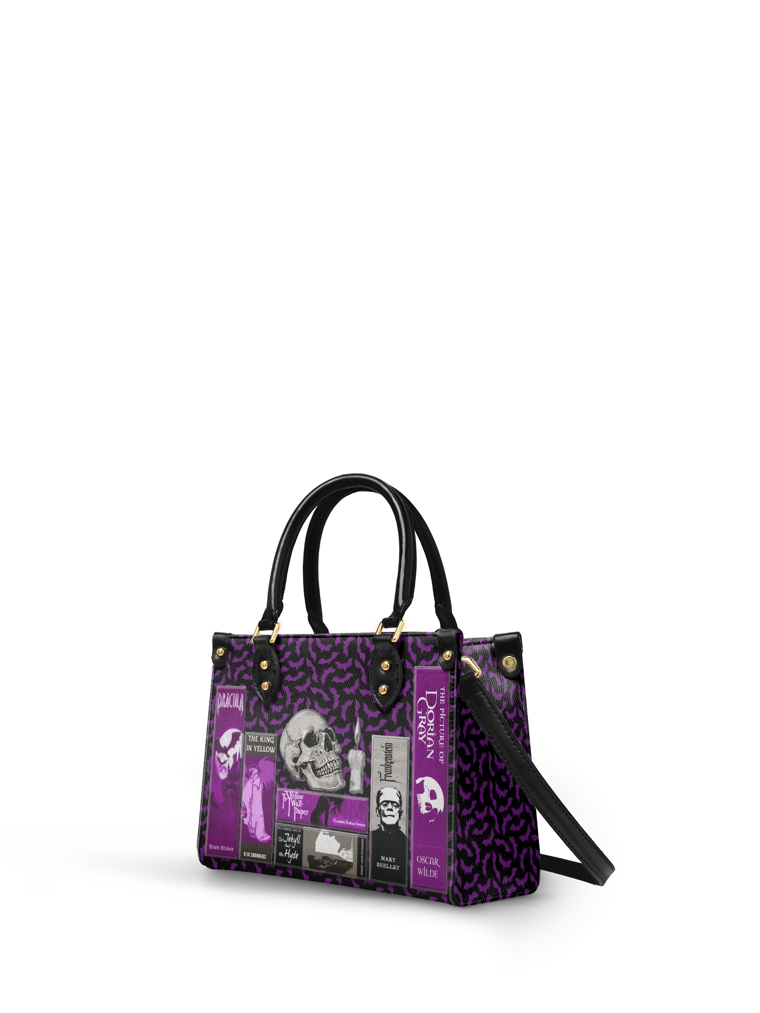 "The Codex of Gothic Tales" Violet Echo Small Leather Handbag