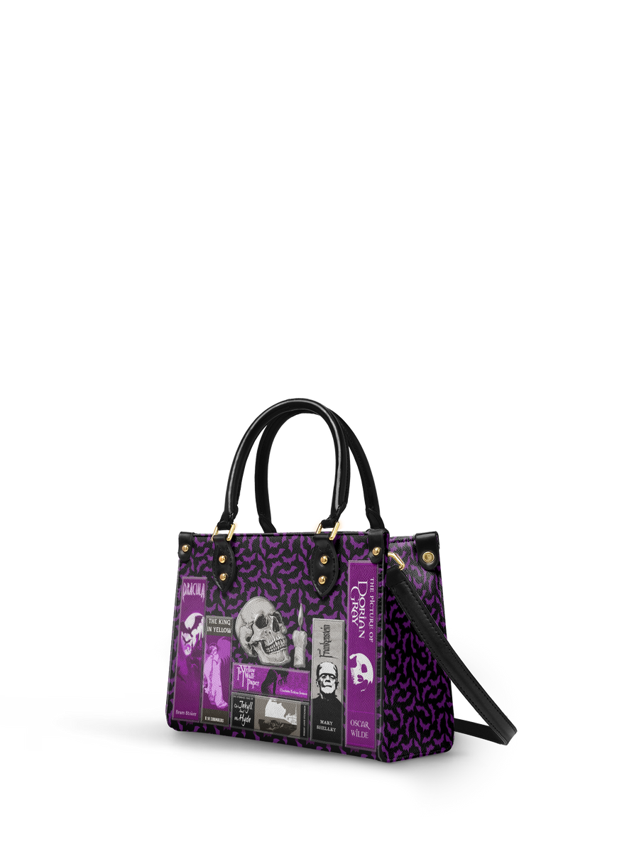 "The Codex of Gothic Tales" Violet Echo Small Leather Handbag