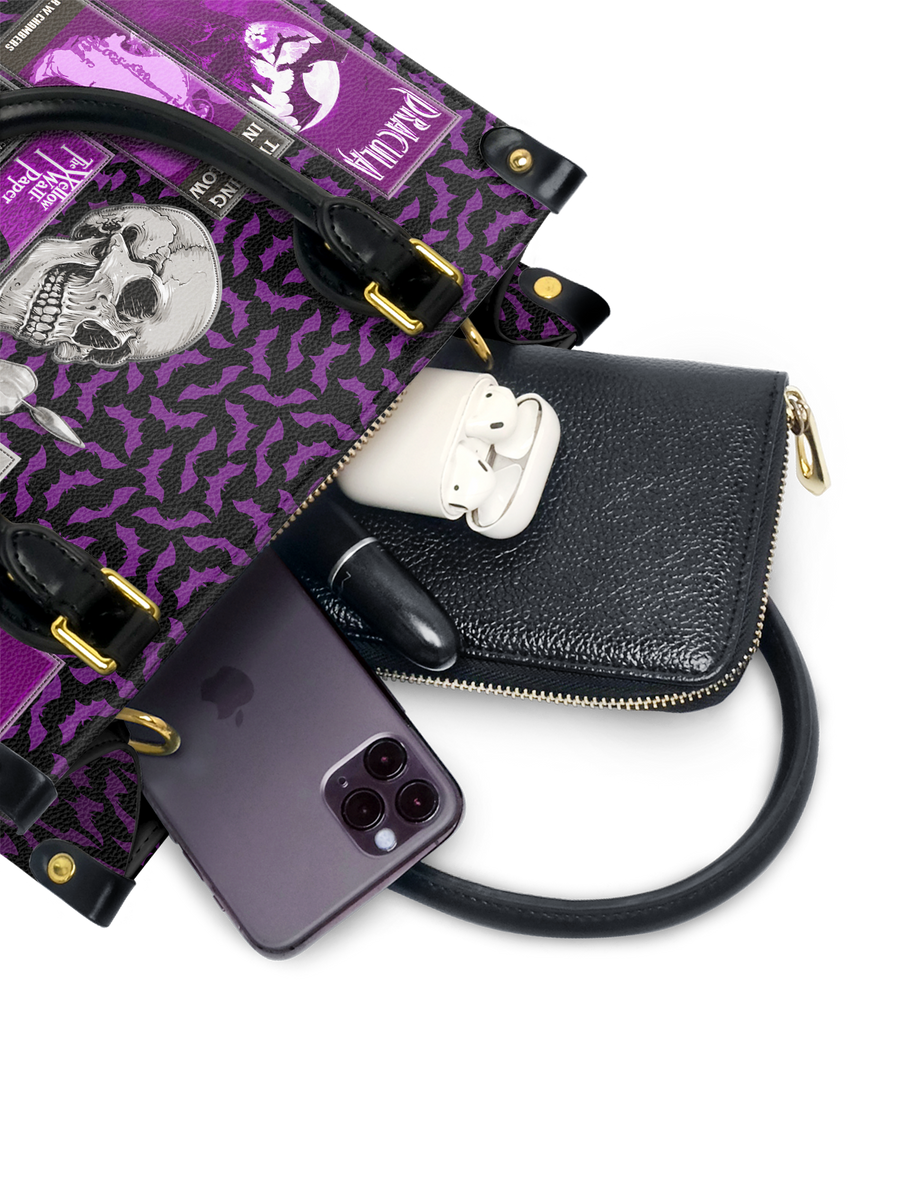 "The Codex of Gothic Tales" Violet Echo Small Leather Handbag