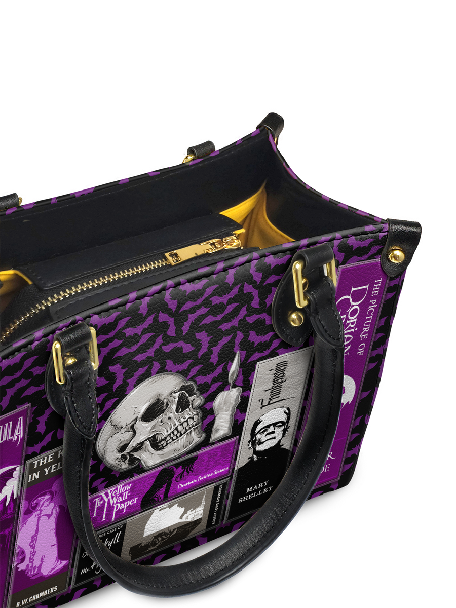 "The Codex of Gothic Tales" Violet Echo Small Leather Handbag