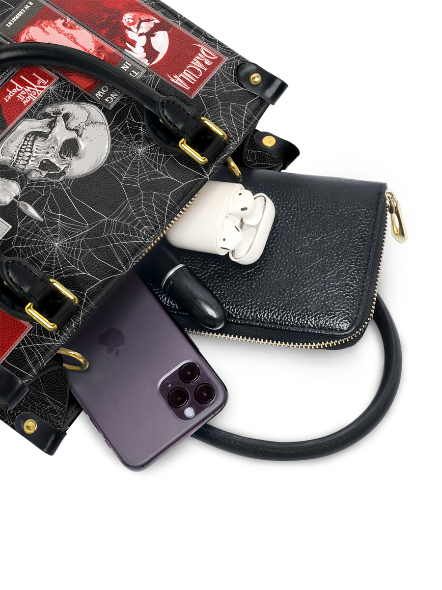 "The Codex of Gothic Tales" Black Widow’s Kiss Small Leather Handbag