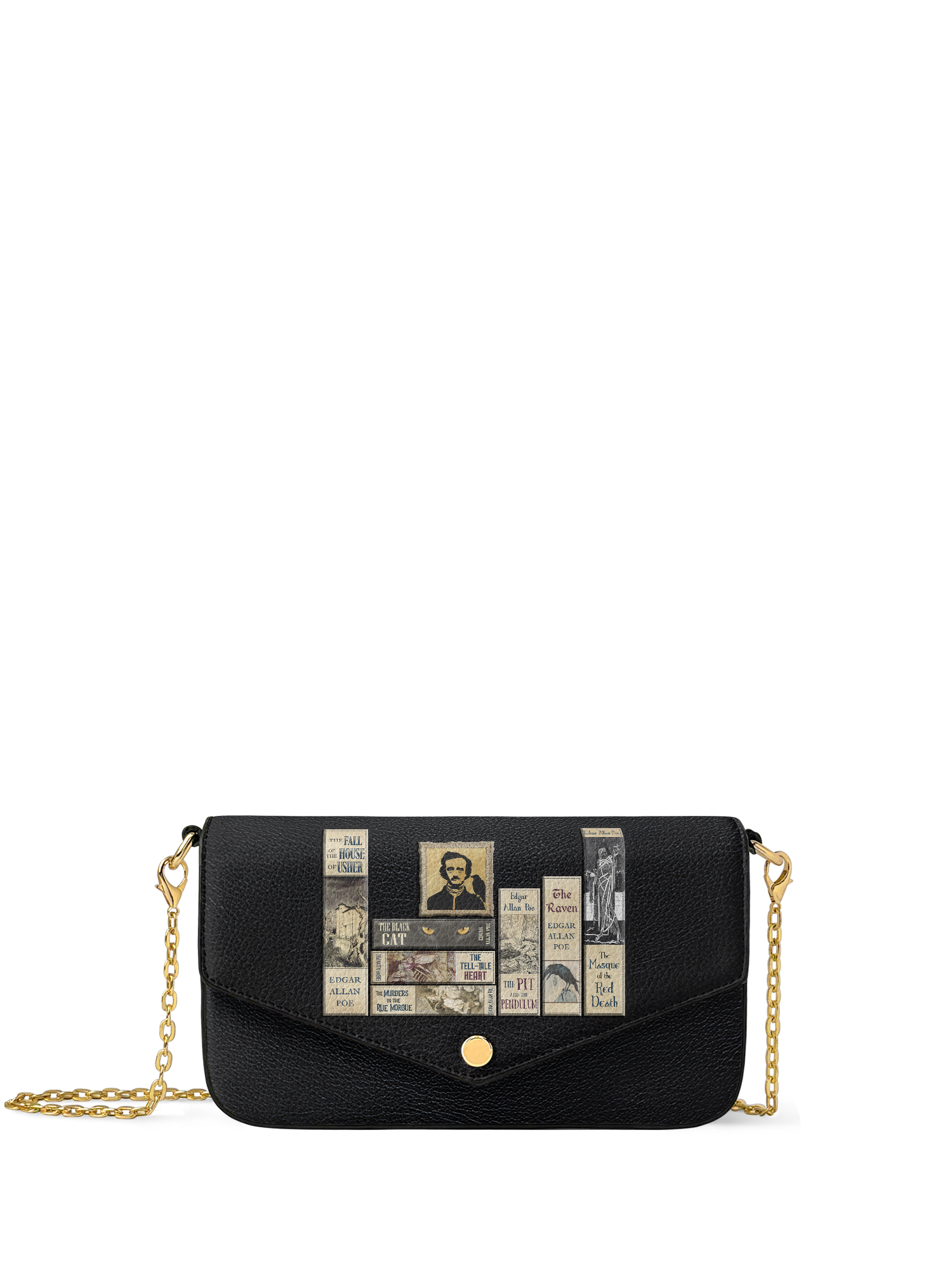 "Poe's Library" Ashen Black Envelope Chain Crossbody Bag