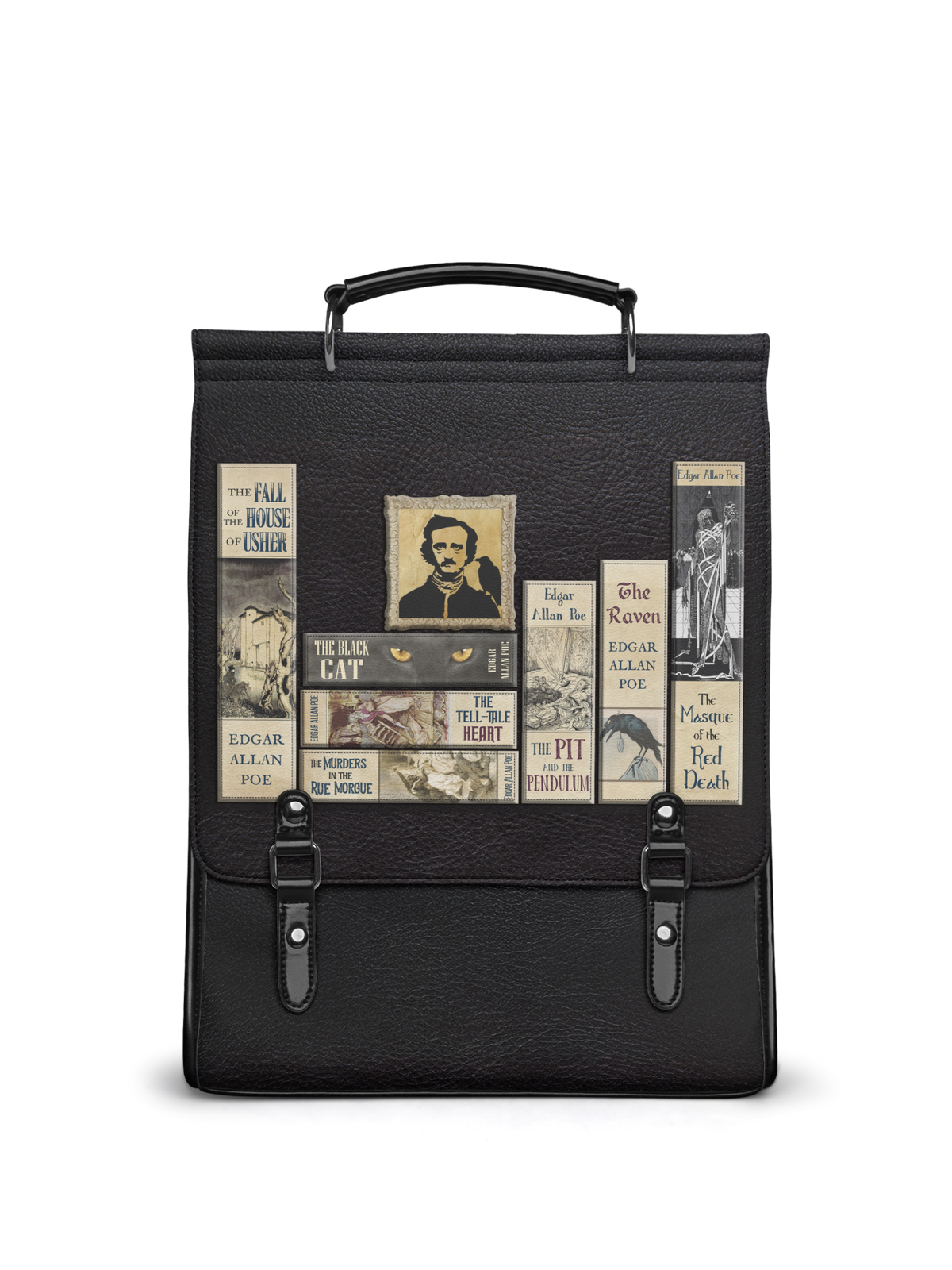 "Poe's Library" Ashen Black Leather Backpack