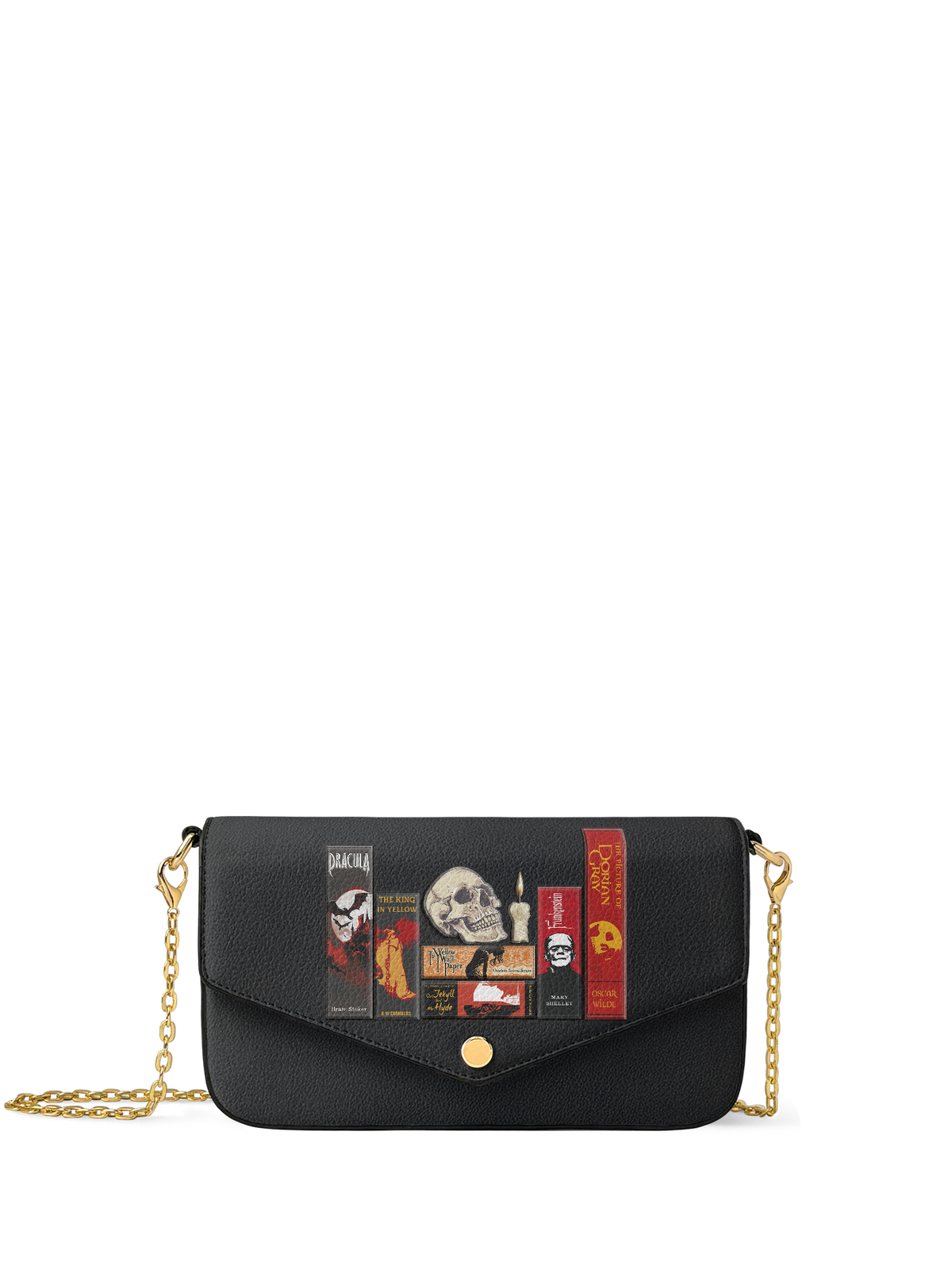 "The Codex of Gothic Tales" Deadlight Black Envelope Chain Crossbody Bag