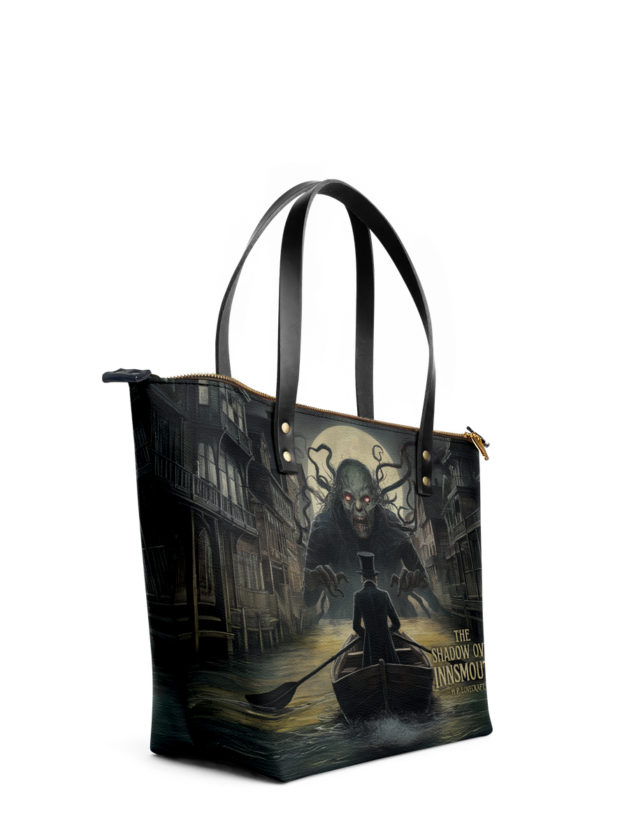 "The Shadow Over Innsmouth" Leather Tote Bag
