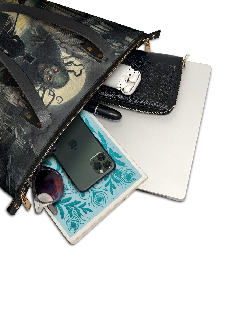 "The Shadow Over Innsmouth" Leather Tote Bag