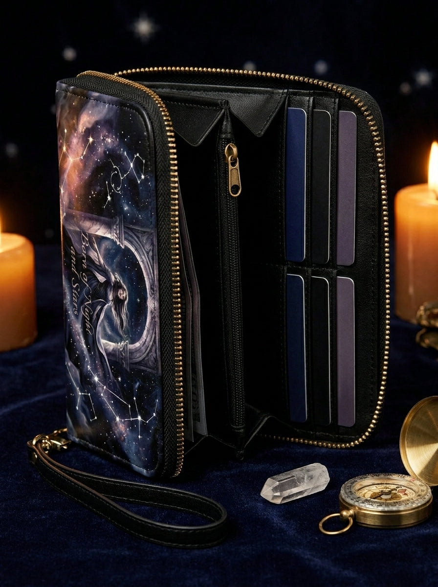 "Born of Night and Stars" Celestial Long Wallet