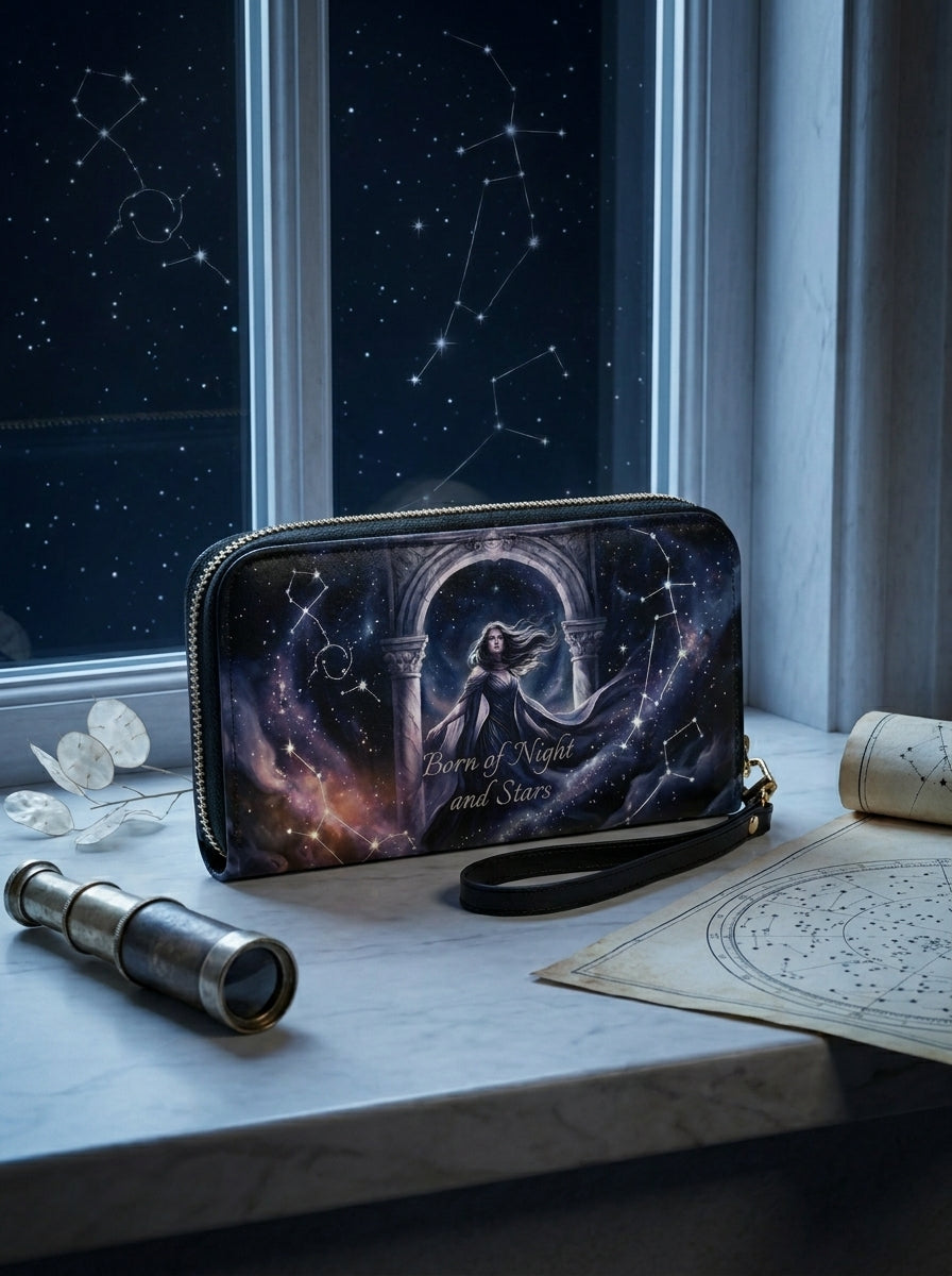 "Born of Night and Stars" Celestial Long Wallet