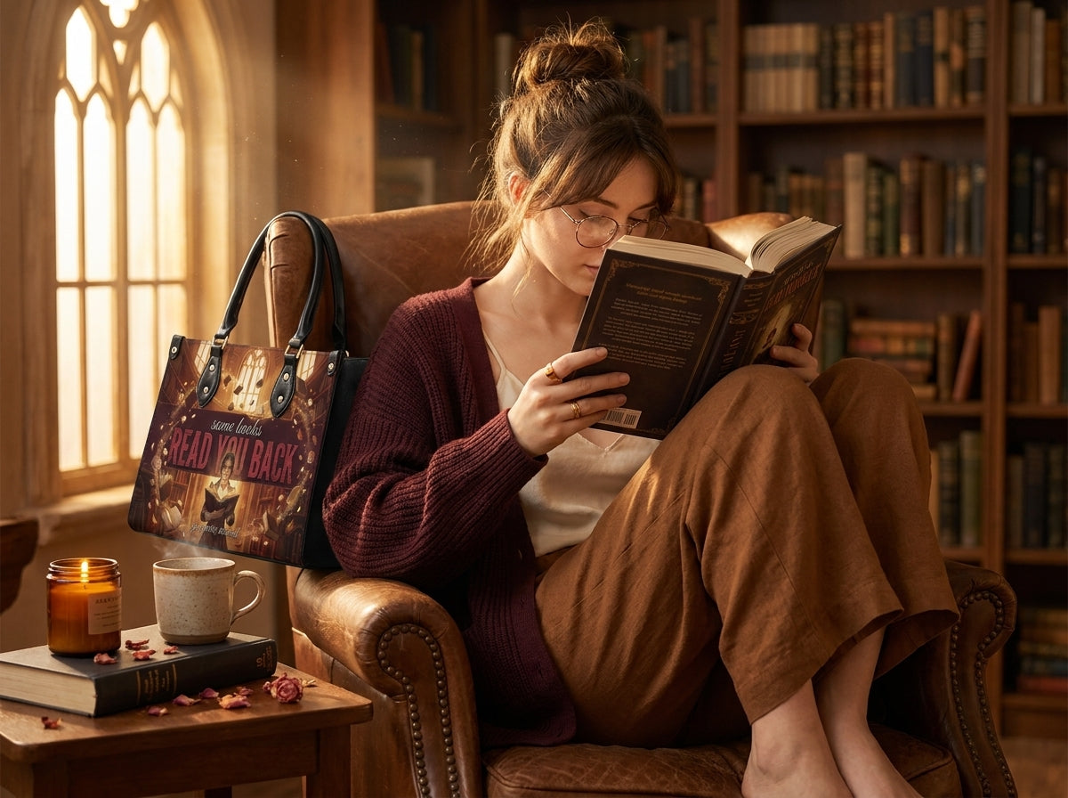 "Read Your Back" Hush Library Leather Handbag - inuse-3