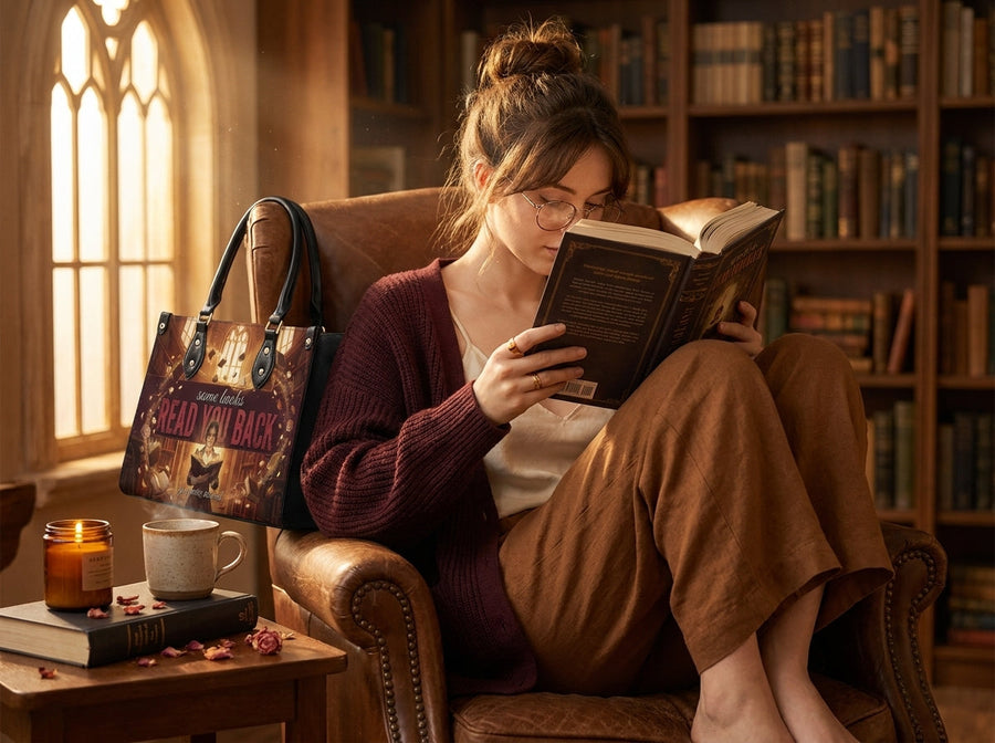 "Read You Back" Hush Library Leather Handbag