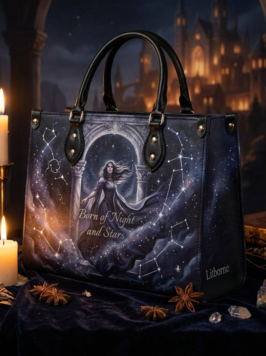 "Born of Night and Stars" Celestial Leather Handbag