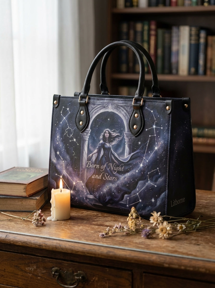 "Born of Night and Stars" Celestial Leather Handbag
