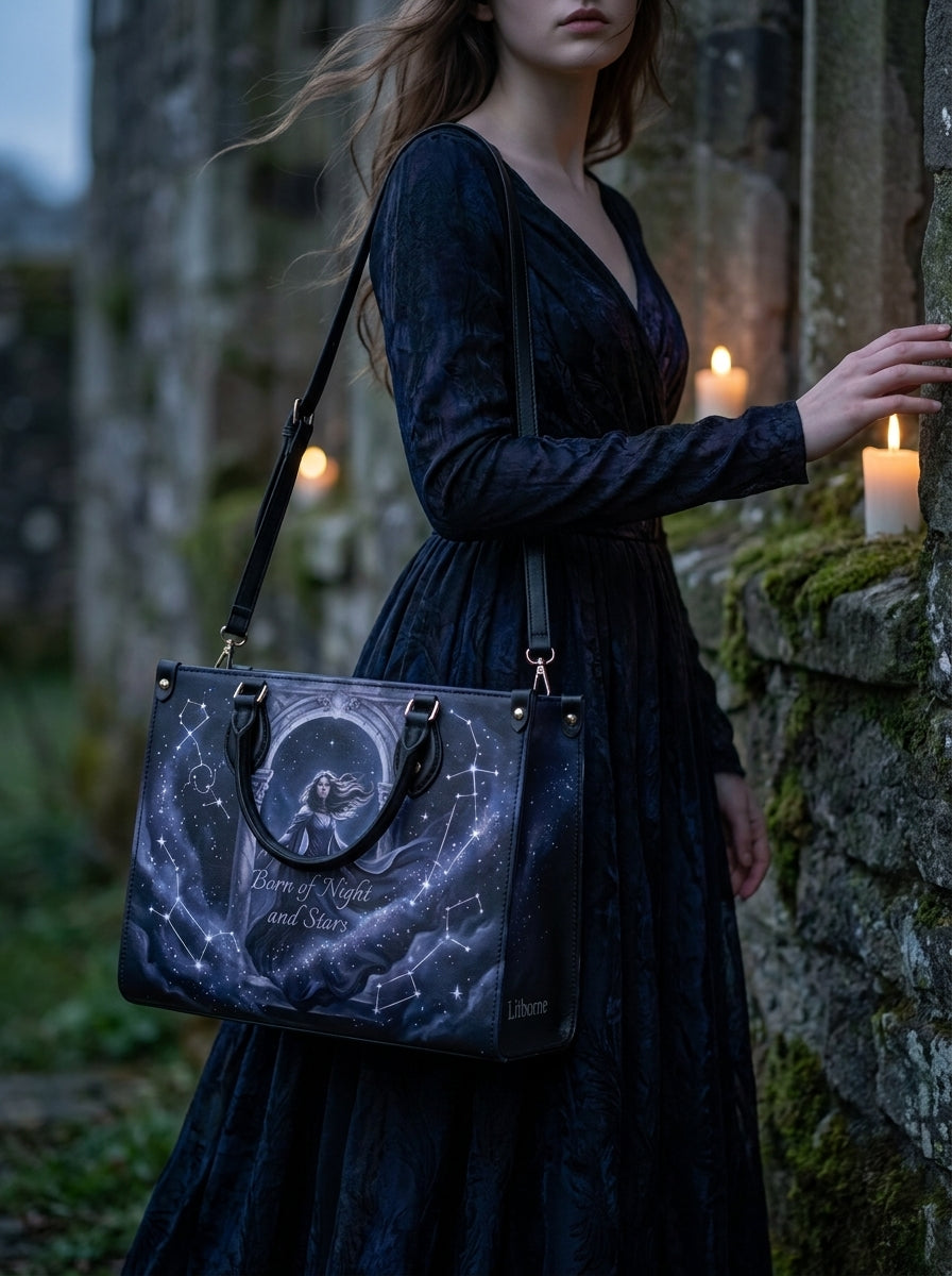 "Born of Night and Stars" Celestial Leather Handbag