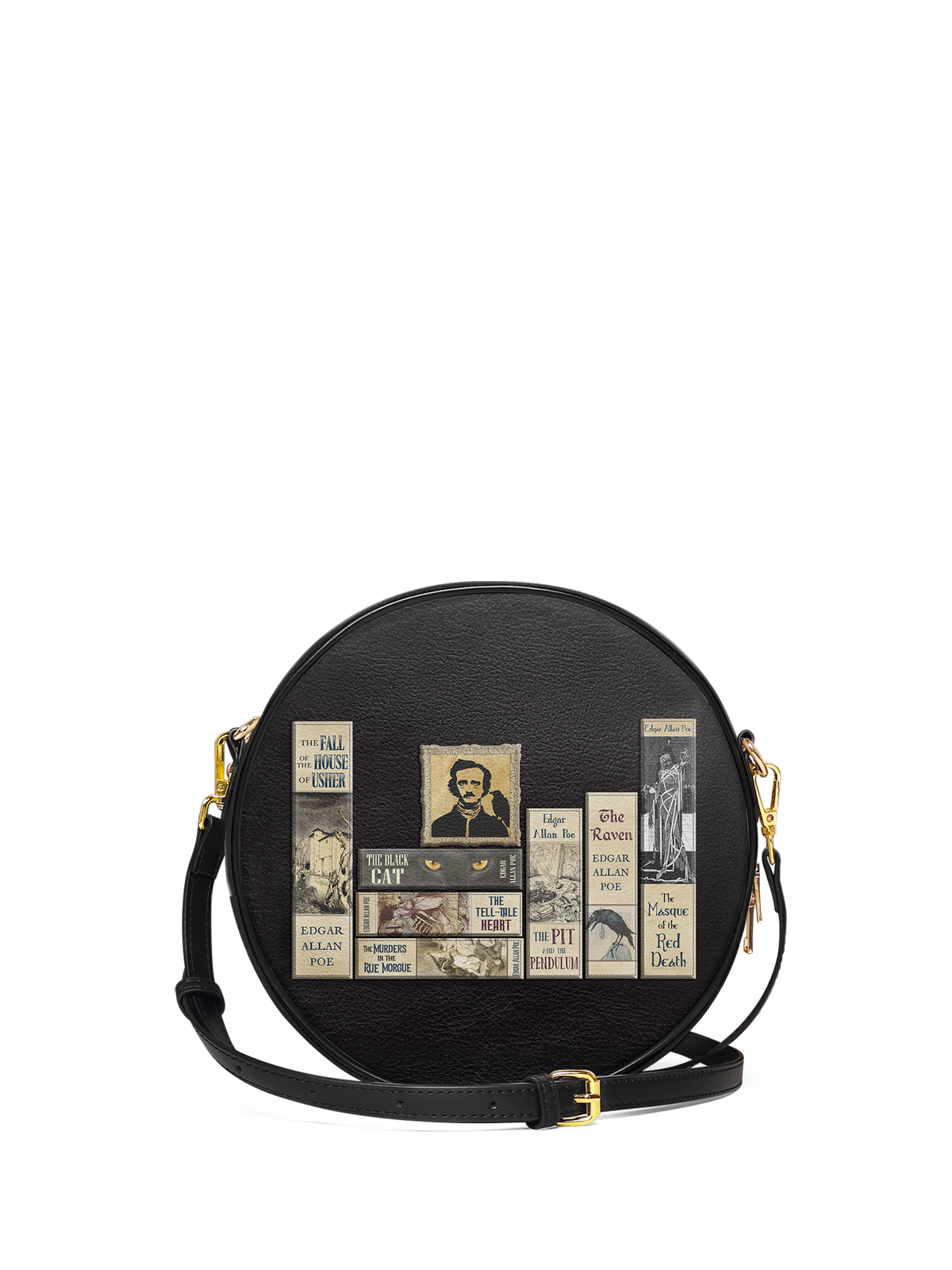 "Poe's Library" Ashen Black Circle Crossbody Bag