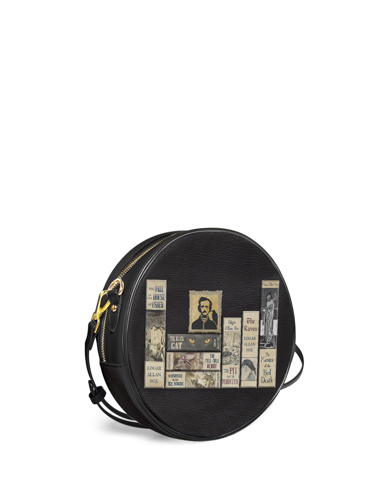 "Poe's Library" Ashen Black Circle Crossbody Bag