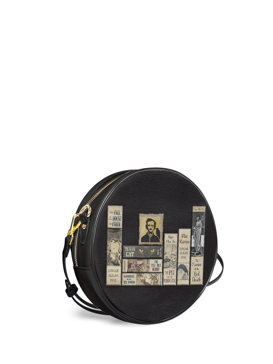 "Poe's Library" Ashen Black Circle Crossbody Bag